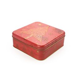 Lata De Metal Quadrada Pinheiro Vermelho
