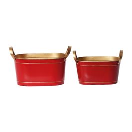 Cachepot De Metal - Vermelho / Ouro