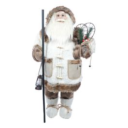Papai Noel Decorativo Com Cajado - Marrom / Branco / Verde