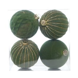 Enfeite Bola Flocada - Verde Oliva/ Ouro