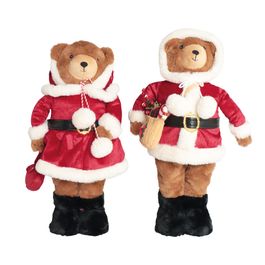 Urso Decorativo Em Pé - Marrom / Vermelho / Branco