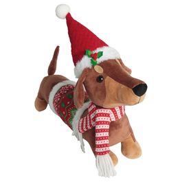 Cachorro Decorativo Com Gorro - Marrom / Vermelho