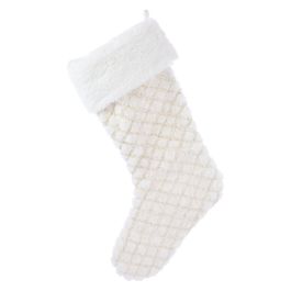Meia Natalina Com Glitter - Branco / Ouro