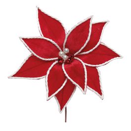 Flor Decorativa Poinsetia Vermelho / Branco