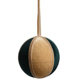 Enfeite Bola Veludo Creme/ Verde Escuro