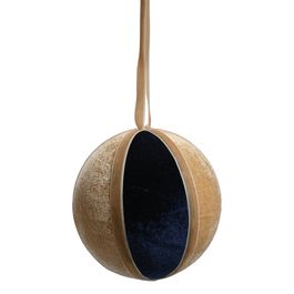 Enfeite Bola Veludo Creme/ Azul Escuro