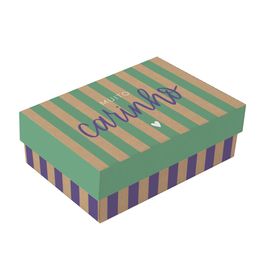 Caixa Retangular Com Tampa Petit Stripes Kraft Turquesa