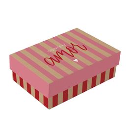 Caixa Retangular Com Tampa Petit Stripes Kraft Rosa
