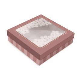 Caixa Quadrada Com Visor Rendar Rosa