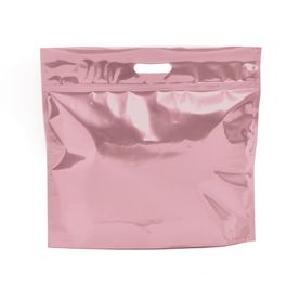 Sacola Laminada Metalizada Com Zíper Liso Rosa Velho