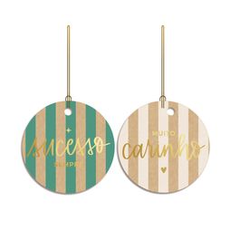 Tag Redonda Com Hot Stamping  Stripes Kraft