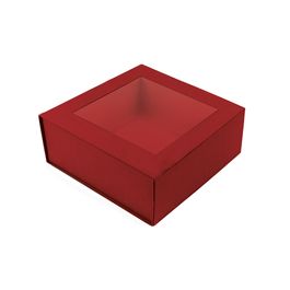 Caixa Rígida Dobrável Quadrada Com Imã E Visor Vermelho