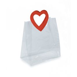 Sacola Pvc Alça Coração Incolor e Vermelho
