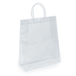 Sacola Pvc Com Botão Incolor e Branco