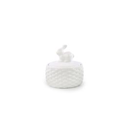 Pote Decorativo Em Cerâmica Com Coelho Cor Branco